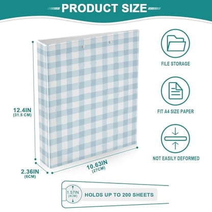 Blue Gingham Round Ring Binders 1.5 Inch 3 Ring Binder with Clipboard Holds 200 Sheets Office Home School - color: Multicolored 1