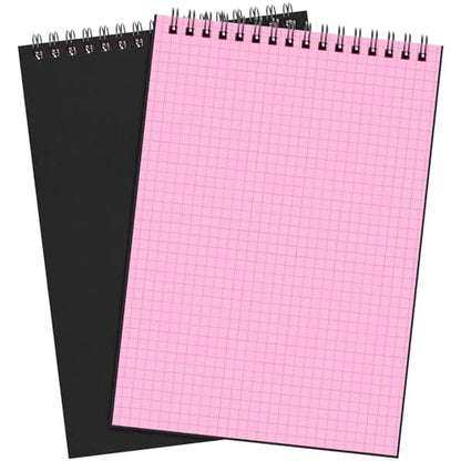 Engrowtic 2 Pack Graph Paper Spiral Notepad A5 Top Wirebound Notepad Grid Notebook Steno Pad Memo Notebook Grid Paper 140 Pages for Writing Sketching Drawing Office Supply(Black (internal Pink)) - color: Black(internal Pink)