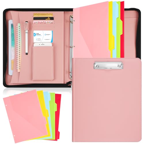 Gilprop 3 Ring Binder with Clipboard, 13.4"x11" Binder Padfolio,Pink - color: Pink