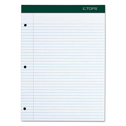 TOPS Docket Writing Pad, 8-1/2" x 11-3/4", College Rule, White Paper, 3-Hole Punched, 100 Sheets (63384)