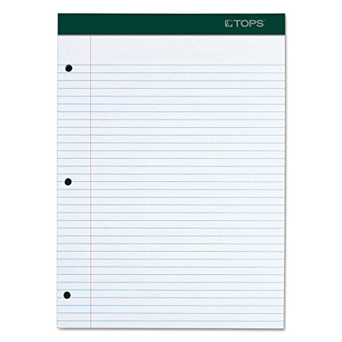 TOPS Docket Writing Pad, 8-1/2" x 11-3/4", College Rule, White Paper, 3-Hole Punched, 100 Sheets (63384)