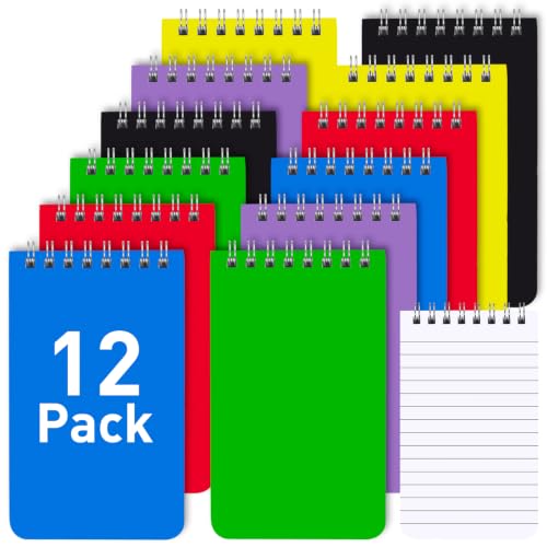 12 Pack Pocket Notebook,3x5 inch Mini Little Spiral Notebooks,60 Sheets Top Bound Small Notepads,Memo Pads College Ruled Pocket Notepad for Office,School,Home（6 Colors ）