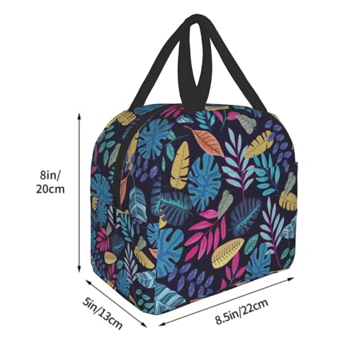 Imiss Blue Tropical Leaves Insulated Lunch Bag for Woman Man Adults， Hawaii Hawaiian Plants Reusable Cooler Lightweight Lunch Cooler Bag with Front Pocket for Picnic Work Office - color: Blue Tropical Leaves