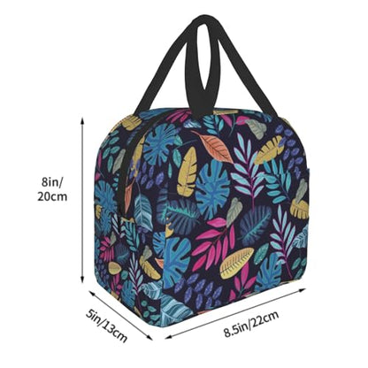 Imiss Blue Tropical Leaves Insulated Lunch Bag for Woman Man Adults， Hawaii Hawaiian Plants Reusable Cooler Lightweight Lunch Cooler Bag with Front Pocket for Picnic Work Office - color: Blue Tropical Leaves