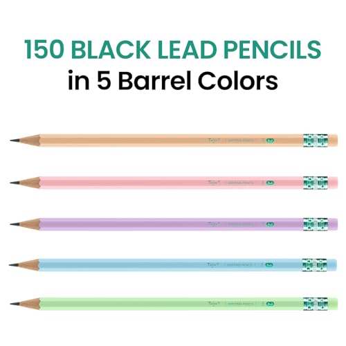 Taja 150 Pack #2 HB Pencils, Bulk Pre-Sharpened Wood-Cased Pencils with Erasers, Large Pack Writing & Drawing Pencils for School Classroom Testing, Macaron - color: Multicolor