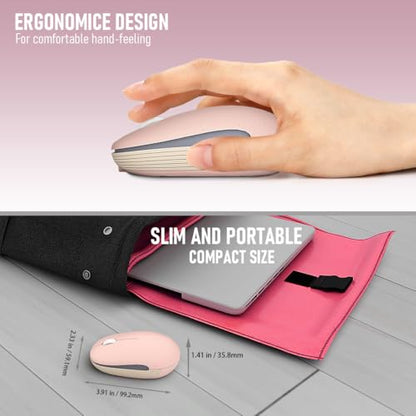 Wireless Mouse (Bluetooth+2.4G) Rechargeable Portable Silent Quiet Computer Mouse with 4000 DPI for Laptop/PC/Mac/MacBook/Chromebook/Surface Pro/iPad/Tablet Ambidextrous (Pink)
