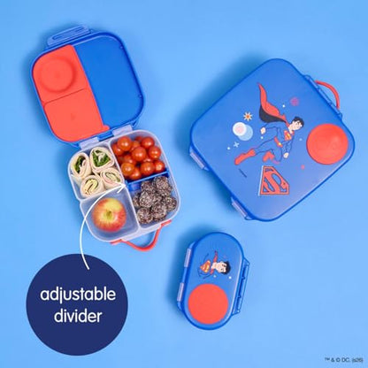 b.box Superman Mini Lunch Box Kids | 4.25 Cup Leak Proof Bento Box for Kids Ages 3+ | 3 Compartment Snack Containers, School Lunch Container, Dishwasher Safe, BPA-Free, PFAS-Free - color: Superman, size: 1-pack
