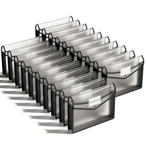 ThinkTex Plastic Expanding File Folder, Transparent envelopes with Snap Closure,No Dividers,Large Capacity,Document Organizer for Receipts, Bills&Taxes,Letter/A4 Size for School/Office/Home-20 Pack - color: 20pcs-black