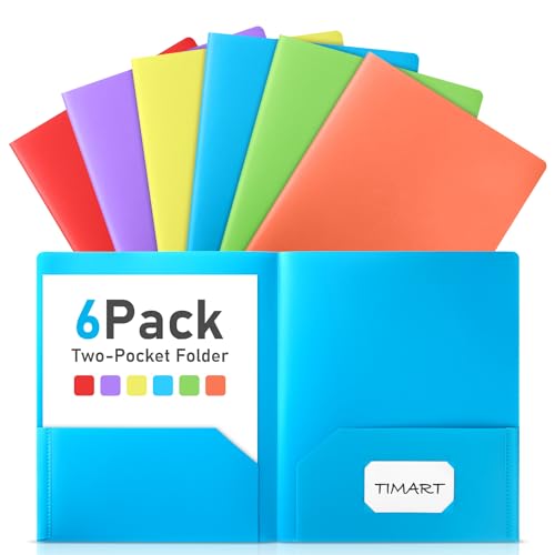 Timart Folders with Pockets-6 Pack, 2 Pocket Folders Fit Letter Size Paper, Colored Plastic File Folders for Documents, Plastic File Folder for School Office Home Bussiness - color: Bright, size: 6 Pack