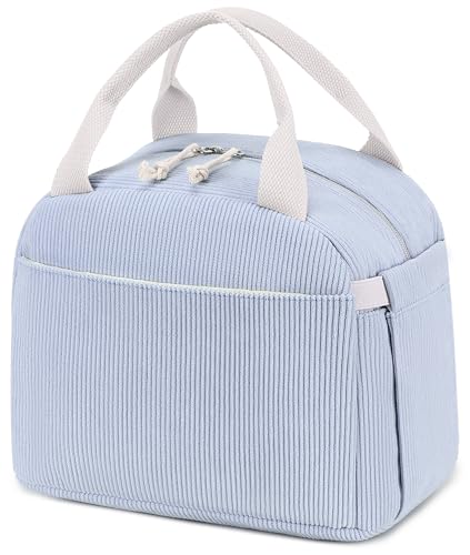 Bluboon Lunch Bag for Women Men Cute Corduroy Lunch Tote Bags Reusable Insulated Lunch Box Large Capacity Reusable Insulated Cooler for Work Picnic or Travel - color: Corduroy Blue, size: Medium (10L)