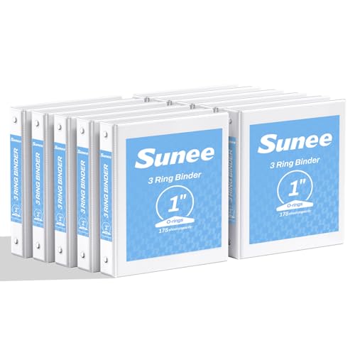 SUNEE 1 Inch Binders 3 Ring 10 Pack Bulk, PVC-Free Clear View 1" Binders (Fits 8.5x11 Inches) for School, Office & Home Use, White - color: White, size: 1 Inch, style: 10 Pack