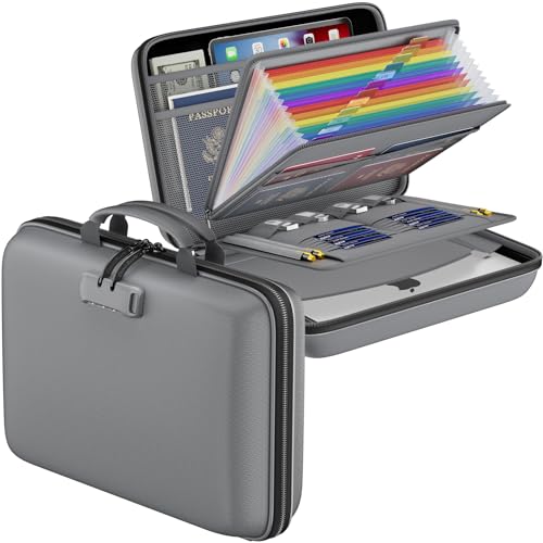 DocSafe Fireproof File Organizer with Lock, Hard-Shell Case Fireproof Document Box with 13 Pocket Accordion File Folder, Portable Home Office Travel Safe Storage for Important Documents Laptop Gray - color: Gray, size: 15.5" x 11.5" x 3"(colorful)