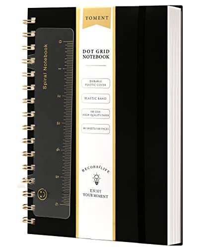 Dot Grid Spiral Notebook A5 Spiral Bullet Dotted Journal 160 Pages Thick Dot Paper Notebooks Plastic Hardcover Spiral Notebook 5x7 Wire Bound Notebooks for Note Taking School Office Supplies,Black - color: Black, style: B - Dotted - A5