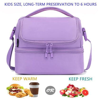 FlowFly Double Decker Cooler Insulated Lunch Bag Large Tote for Boys, Girls, Men, Women, with Adjustable Strap,Purple - color: Purple