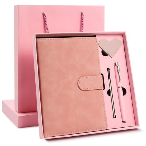 A5 Leather Journal for Women Men, Hardcover Notebook Set with Pen, Pink | 360 Pages 100GSM Lined Paper, Includes 6 Heart Bookmarks, Gift Box & Bag. Birthday, Graduation, Christmas, Appreciation Gifts