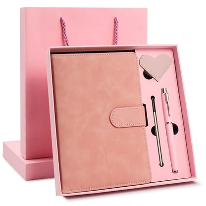 A5 Leather Journal for Women Men, Hardcover Notebook Set with Pen, Pink | 360 Pages 100GSM Lined Paper, Includes 6 Heart Bookmarks, Gift Box & Bag. Birthday, Graduation, Christmas, Appreciation Gifts