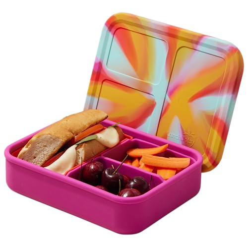 LunchBots Build -a- Bento Lunch Box, Silicone Bento Box for Kids, Multi-Compartment Lunch Container, Oven & Dishwasher Safe, BPA Free, 32 oz - Tie Dye Pink - color: Tie Dye Pink