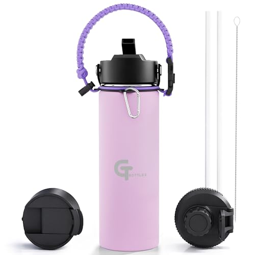 18oz Kids Water Bottle, Insulated Stainless Steel with Straw Lid, 3 Lids, Leakproof, Paracord Handle, BPA-Free for School & Sports (Light Purple, 18oz) - color: Light Purple, size: 18oz
