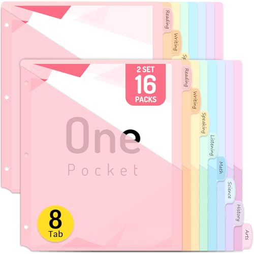 Forvencer 16 Count Dividers for 3 Ring Binder, 8 tabs Binder Dividers with Pocket for US Letter Size, Binder Dividers with Tabs for School Office and Home Organization, Multicolor, 2 Sets - color: Pink, size: 2 Sets