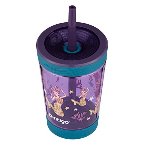Contigo Kids Spill-Proof 14oz Tumbler with Straw and BPA Free Plastic - color: Eggplant/Mermaids, size: 14 Ounces
