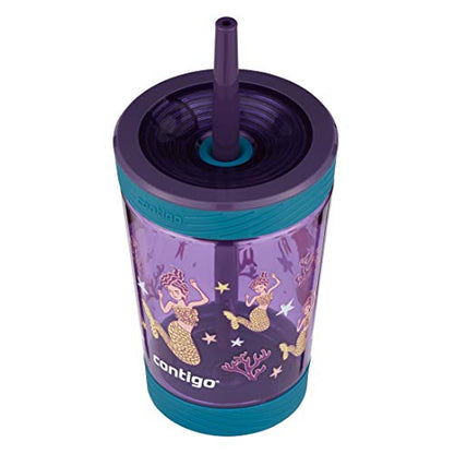 Contigo Kids Spill-Proof 14oz Tumbler with Straw and BPA Free Plastic - color: Eggplant/Mermaids, size: 14 Ounces