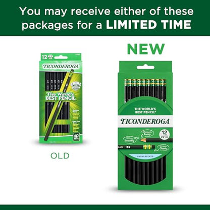 Ticonderoga Pencils, Wood-Cased Graphite, #2 HB Soft, Black (13953) (Pack of 6, 72 Count Total) - size: 12 Count (Pack of 6)