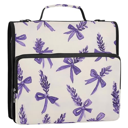 Lavender Knit Bows Purple Zipper Binder 3 Ring 1.5 Inch School Binder Organizer with Shoulder Strap Handle File Folder Pockets Large Capacity Students Girl Boy Men Office Work - color: Lavender Knit Bows Purple