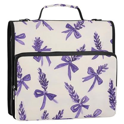 Lavender Knit Bows Purple Zipper Binder 3 Ring 1.5 Inch School Binder Organizer with Shoulder Strap Handle File Folder Pockets Large Capacity Students Girl Boy Men Office Work - color: Lavender Knit Bows Purple