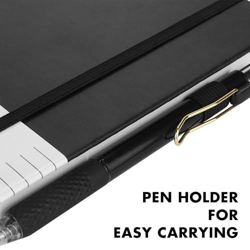Aodaer 12 Set Lined Notebook Journals with Pens A5 Notebooks 100 GSM College Ruled Hardcover Notebook PU Leather Notepad with Pen Holder for Office School, 5.7 x 8.3 Inches, Black - color: Black