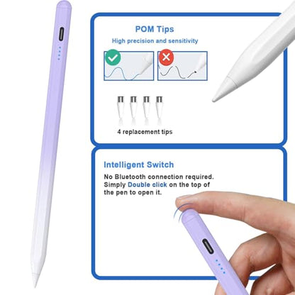 Stylus Pens for Touch Screens Power-Display Tablet Pen POM Tip Magnetic Digital Touch Pen Compatible with iPhone/iPad/Lenovo/and Other iOS/Android Smartphone and Tablet Devices (Gradient Purple - color: 2SS-Gradient Purple