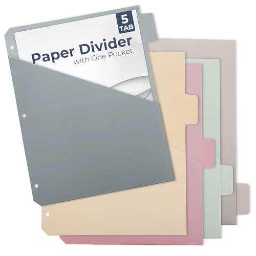 Y YOMA Colored 3 Ring Binder Dividers with Pocket Letter Size Paper Binder Tabs Page Dividers Cute Decorative Binder Index Dividers for Office School Home with 1/5-Cut Tabs, Morandi Color(5 Sheet x3) - color: Morandi Colors, size: Letter Size - 15 Sheets