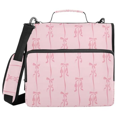Pink Ribbons Bow Zipper Binder Bag 3 Ring with Shoulder Strap Zippered Binder Fits 13 Inch Laptop File Folder Document Organizer for College Office Supplies - color: Pink Ribbons Bow