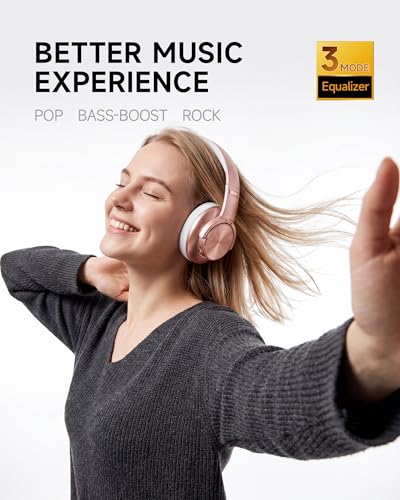 Picun B8 Bluetooth Headphones, 120H Playtime Headphone Wireless Bluetooth with 3 EQ Modes, Low Latency, Hands-Free Calls, Over Ear Headphones for Travel Home Office Cellphone PC - color: Rose Gold