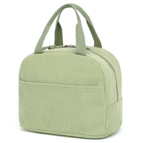 Corduroy Lunch Box for Women Girls, Cooler Lunch Bags Reusable Insulated Lunchbox for Picnic School Work Travel (Green) - color: Corduroy Green
