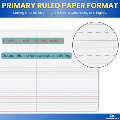 1InTheOffice Primary Composition Notebook, 7 1/2" x 9 3/4", Unruled/Primary Ruled, 100 Sheets (6 Pack)