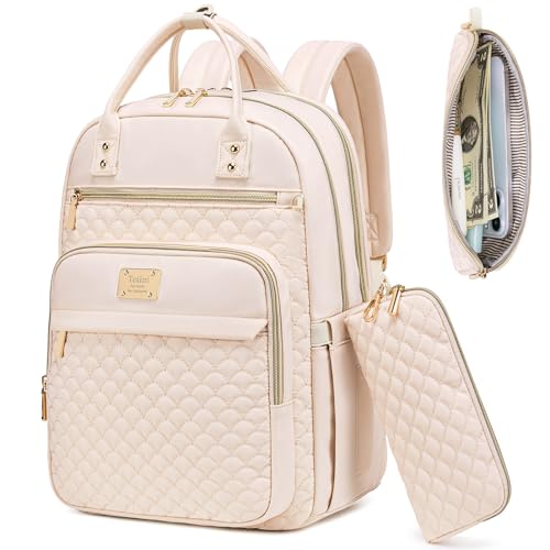 Tealari Laptop Backpack for Women,15.6 Inch Laptop Backpack for Work,Water Resistant Travel Backpack,College Bookbag with Wallet (Beige) - color: Beige