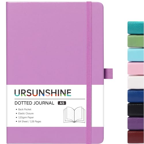 Dotted Journal/Notebook - Dot Grid Hard Cover Notebook, Premium Thick Paper with Fine Inner Pocket, Black Smooth Faux Leather, Pen Loop, 5.3'' x 8.26'' - Macaron Purple - color: Macaron Purple, size: Dotted