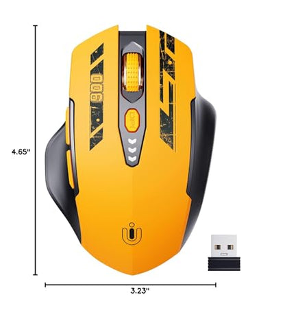 Uineer Wireless Mouse,Upgraded 2.4GHz Rechargeable (Battery Level Visible) Ergonomic Computer Mouse,4 Levels DPI, Wireless Mice for Laptop Computer(Yellow) - color: matte yellow