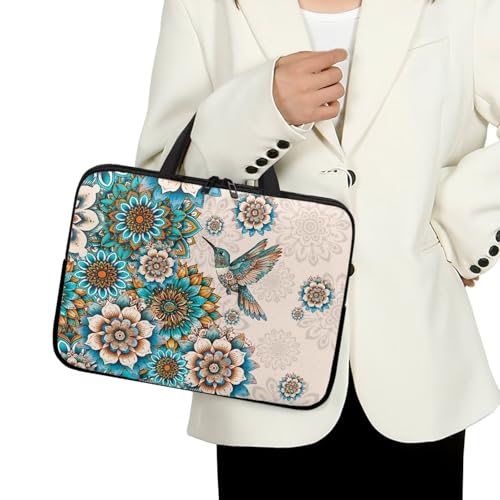 HUGS IDEA Laptop Sleeve Carrying Case for Women Computer Cover with Handle Notebook Messenger - color: Bohemian Hummingbird, size: 13inch