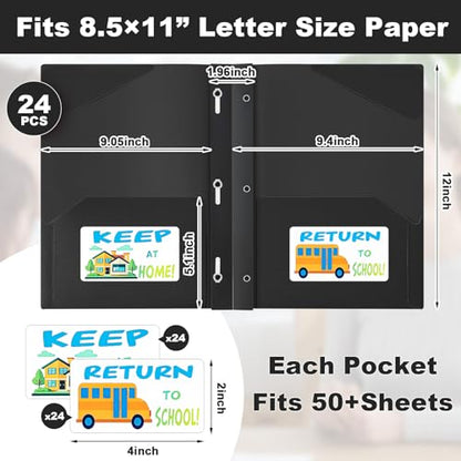 Henoyso 24 Set Take Home Folders with Clear Front Pocket, School-to-Home Communication Folder Bulk for Back to School Classroom, Heavy Duty Plastic Parent-Teacher Homework Folders (Black) - color: Black