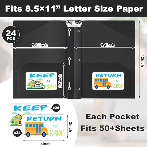 Henoyso 24 Set Take Home Folders with Clear Front Pocket, School-to-Home Communication Folder Bulk for Back to School Classroom, Heavy Duty Plastic Parent-Teacher Homework Folders (Black) - color: Black