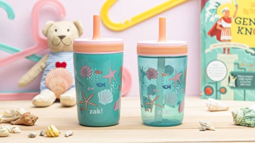 Zak Designs Shells Kelso Tumbler Set, Leak-Proof Screw-On Lid with Straw, Bundle for Kids Includes Plastic and Stainless Steel Cups with Bonus Sipper (3pc Set, Non-BPA) - color: Shells, size: 3 Piece Set (Pack of 1)