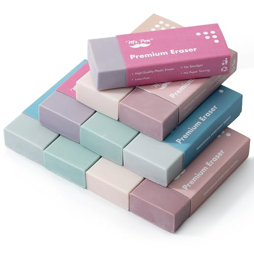 Mr. Pen- Pencil Eraser, 10 Pack | Large Latex Free Vinyl Block Erasers for School, Office, Art Sketching, Homework, Exams, Clean Smudge-Free Correction - color: Morandi Colors