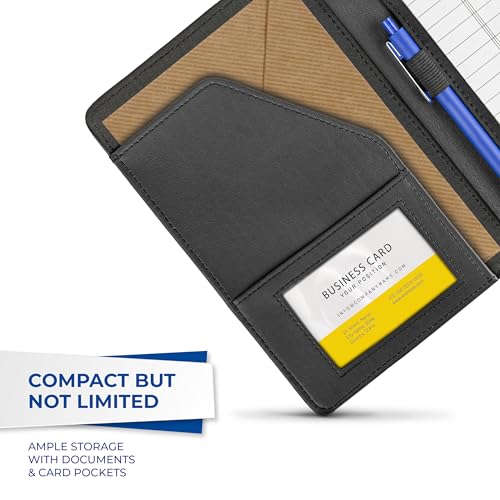 Samsill Mini Faux-Leather Padfolio, 5 x 8 Writing Pad, Compact Business Portfolio with Business Card Display Pocket, Contrast Stitch, Black - color: Black