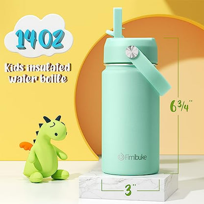 Fimibuke Kids Insulated Water Bottle, 14oz BPA FREE 18/8 Stainless Steel Travel Tumbler Double Wall Vacuum Leak Proof Kids Cup with Straw Metal Water Bottle for School Boys Girls(1 Pack, Mint) - color: B13. Mint