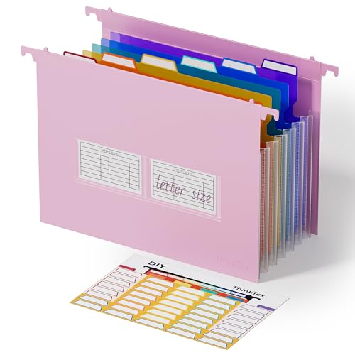 ThinkTex Plastic Expanding Hanging File Folders, 7 Innovative 1.2" Accordion Pockets, Large Capacity, Multi-Color Tabs, Letter Size for Filing Cabinet - Purple - size: Letter Size, style: Letter Size 1 Pack-Purple