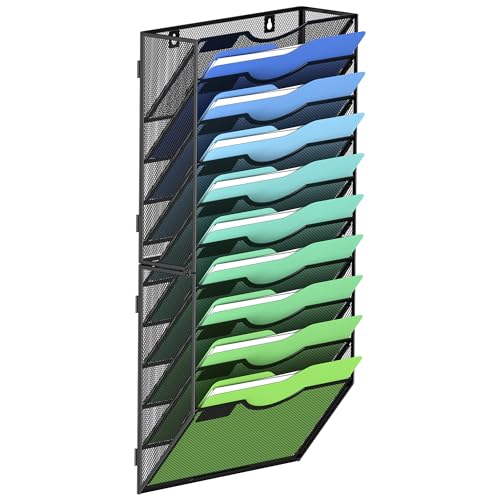 Kuntine.B Wall File Organizer Office Hanging Magazine Holder Wall File Organizer for Office Home - color: Black, size: 10 Tier & No Hangers