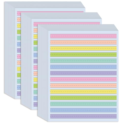(3-Pack) 8.5" x 11" Double Side Colored Primary Writing Paper for Kids with ADHD - 150 Sheets/300 Pages Handwriting Paper, 0.5" Multi-Color Raised Line Paper - color: Primary Writing Paper, size: 3-Pack