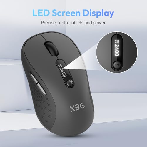 XBG B15pro Wireless Bluetooth Mouse, Bluetooth 5.0/4.0 & 2.4G Tri-Mode, Type-C Rechargeable with LED Screen Display, Ergonomic Silent Click for Laptop/PC/Tablet, Multi-Device & Office Use - style: B15 Pro-Black