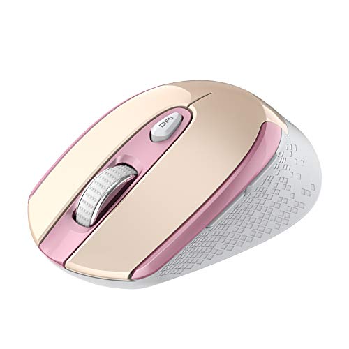Cimetech Wireless Ergonomic Optical Mouse, 6 Buttons, Silent with USB Receiver and 3 Adjustable DPI for Laptop, Desktop, Mac, PC - Pink - color: Pink